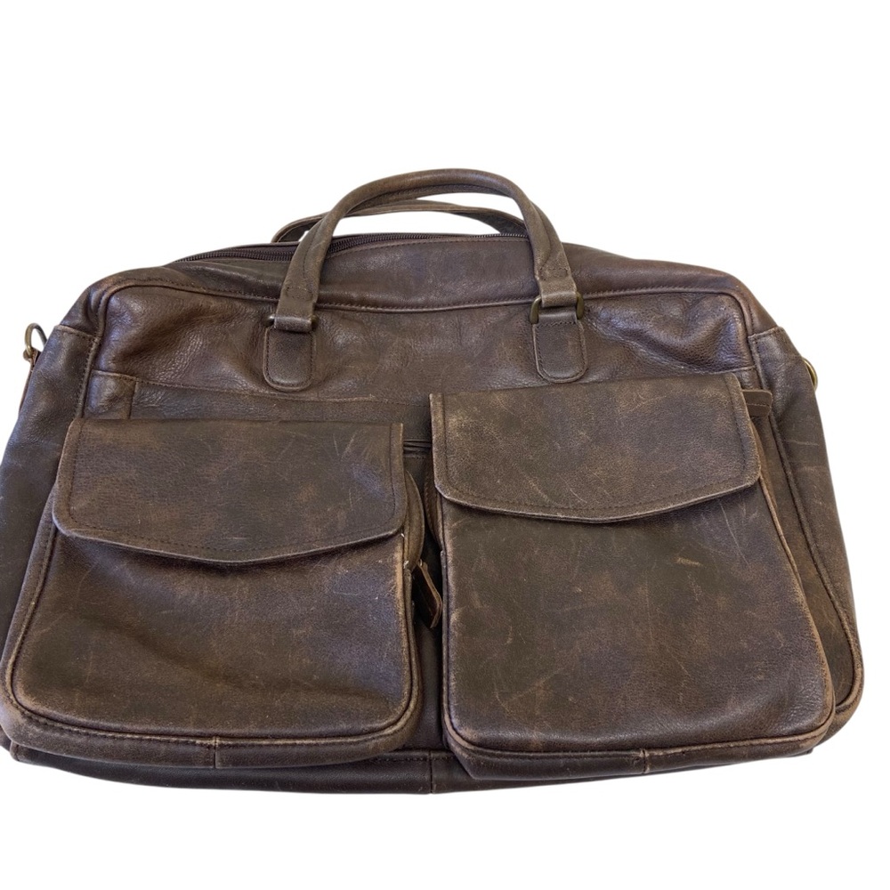Vintage LL Bean Leather Bag Briefcase Laptop Work Business Brown Distressed - Picture 2 of 16